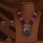 Load image into Gallery viewer, Gold Necklace set with Ruby & Pearls - GHP0564