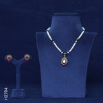 Load image into Gallery viewer, 4 LINE PEARL H/SET WITH RED & GREEN COLOR STONES (H2794)