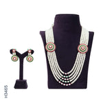Load image into Gallery viewer, 5 LINE ALLOY PEARL H/SET WITH RED & GREEN COLOUR STONES & CZ STONE (H3465)