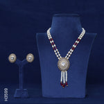 Load image into Gallery viewer, 2 LINE ALLOY PEARL H/SET WITH YELLOW COLOR STONE, RED COLOR STONES & CZ (H3599)