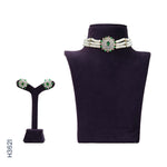 Load image into Gallery viewer, 3 LINE PEARL H/SET WITH GREEN COLOR STONES & CZ (H3621)