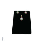 Load image into Gallery viewer, ALLOY GOLD PLATED PEARL TOP+PENDENT SET WITH RED & GREEN COLOUR STONES (P1151)