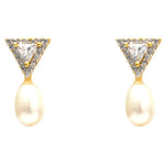 Load image into Gallery viewer, Drop Pearl Stud Earrings with CZ Stones-T3909 KrishnaPearlsandJewellers