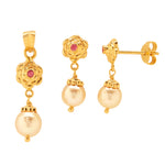 Load image into Gallery viewer, GOLD RED STONE CULTURE PEARL TOPS WITH PENDANT - GPPS583
