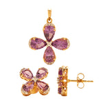 Load image into Gallery viewer, GOLD SEMI PRECIOUS AMETHYST WITH DIAMOND TOPS WITH PENDANT - GPSM434