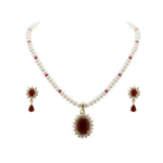 Load image into Gallery viewer, Red Stone -Pendant -Pearl Earrings -H2791 KrishnaPearlsandJewellers