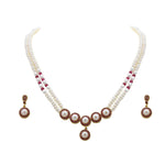 Load image into Gallery viewer, Two Line Red Stones Pearl Chains with Pendant & Earrings Sets - H1705 KrishnaPearlsandJewellers
