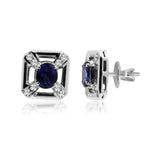 Load image into Gallery viewer, White Gold earrings with Diamond and Blue Sapphire -GTBS079 KrishnaPearlsandJewellers