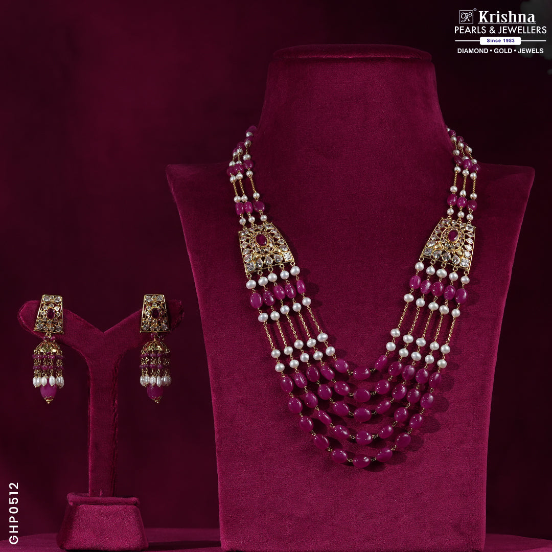 Gold Ruby Necklace with Beautiful Jumkas - GHP0512
