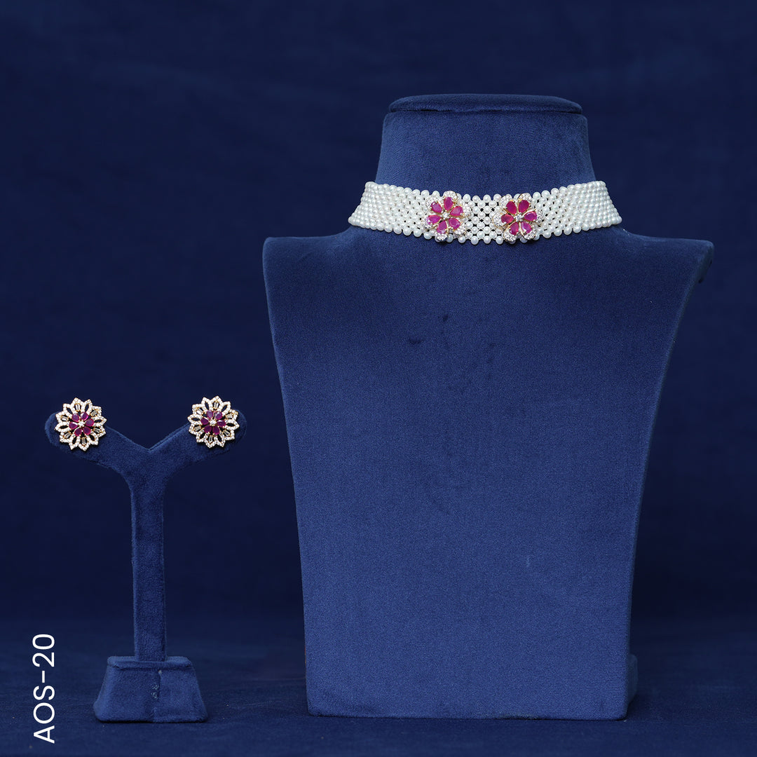 ALLOY CHOKER H/SET WITH RED STONES & CZ STONES (AOS20)
