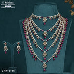 Load image into Gallery viewer, Gold Five Lines pearl with ruby necklace with hangings - GHP0195