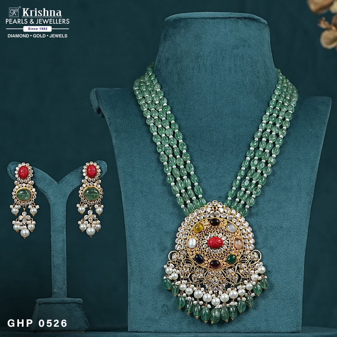 Gold Halfset with pearls and emeralds - GHP0526