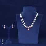 Load image into Gallery viewer, 2 LINE ALLOY PEARL H/SET WITH RED &amp; CZ STONES (H1706)