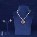 Load image into Gallery viewer, 1 LINE ALLOY PEARL H/SET WITH RED COLOR STONE (H3009)