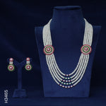 Load image into Gallery viewer, 5 LINE ALLOY PEARL H/SET WITH RED &amp; GREEN COLOUR STONES &amp; CZ STONE (H3465)