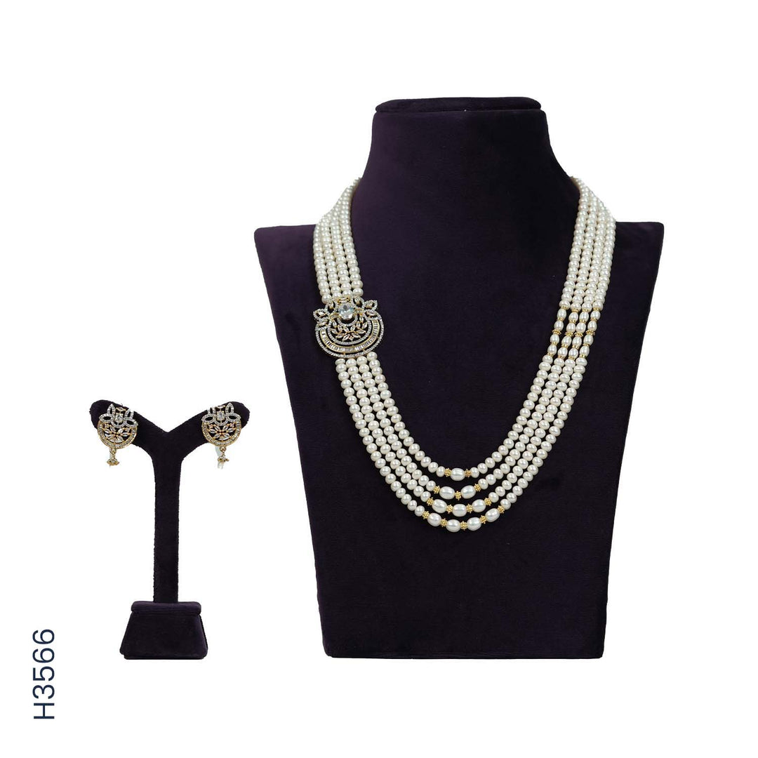 4 LINE ALLOY PEARL H/SET WITH CZ STONES (H3566)