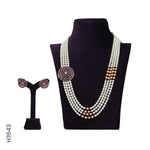 Load image into Gallery viewer, 4 LINE ALLOY PEARL H/SET WITH RED COLOR STONES &amp; CZ STONES (H3643)