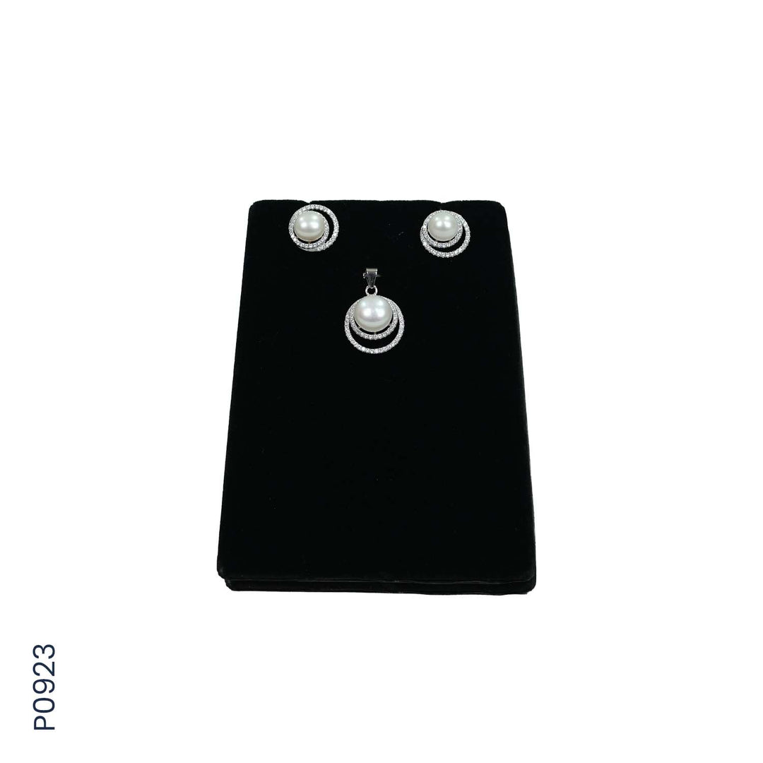 SILVER PEARL TOP+PENDENT SET WITH CZ (P0923)