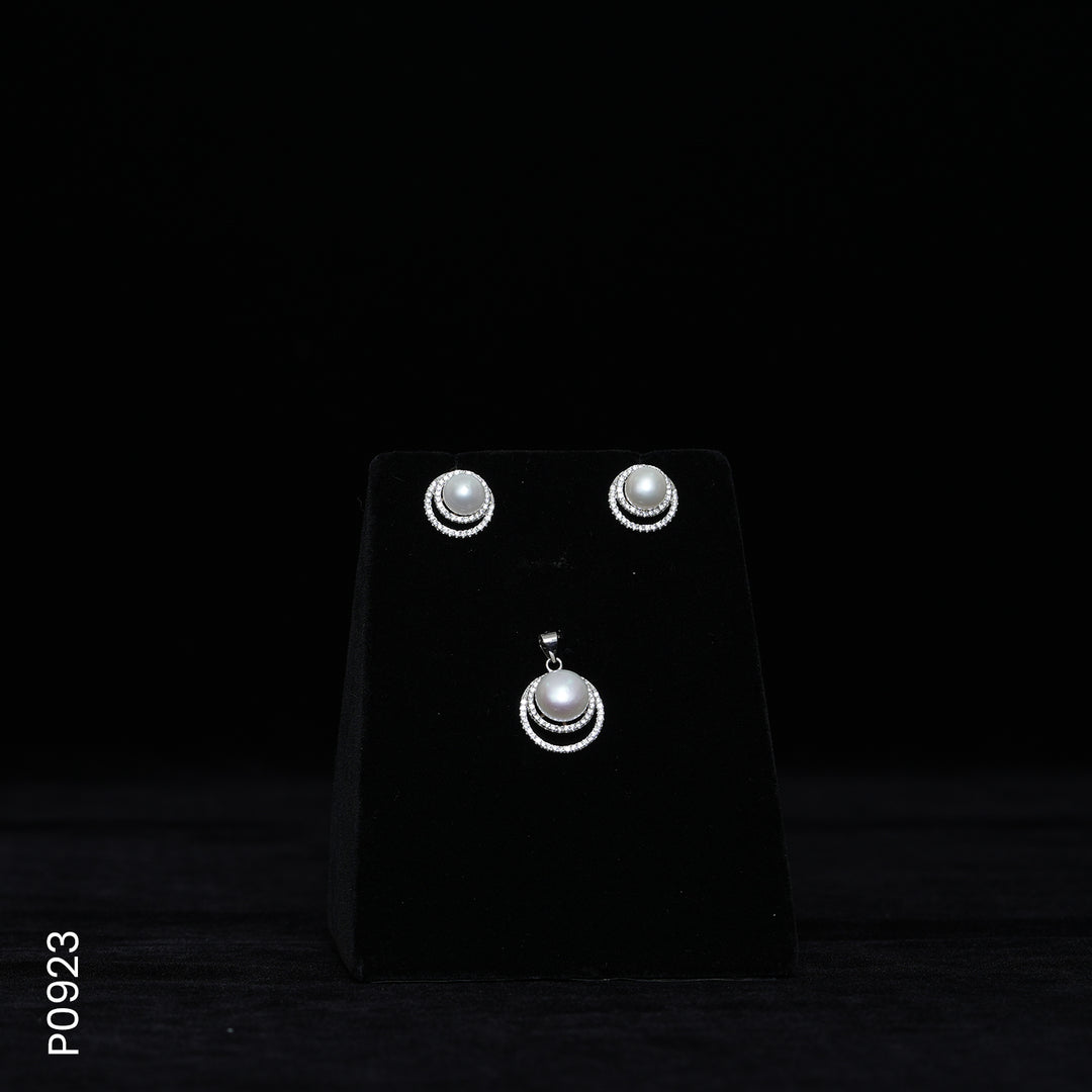SILVER PEARL TOP+PENDENT SET WITH CZ (P0923)