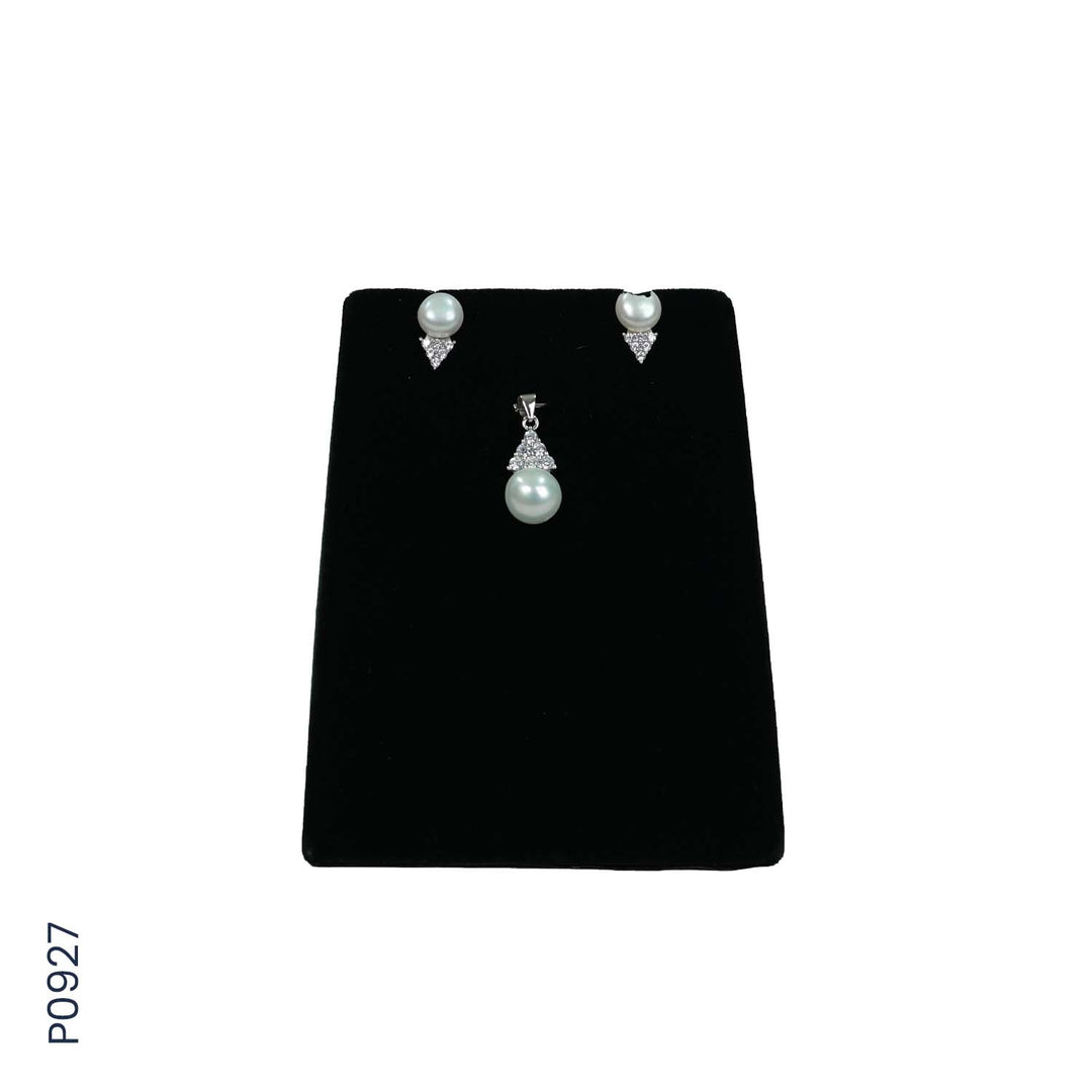 SILVER PEARL TOP+PENDENT SET WITH CZ (P0927)