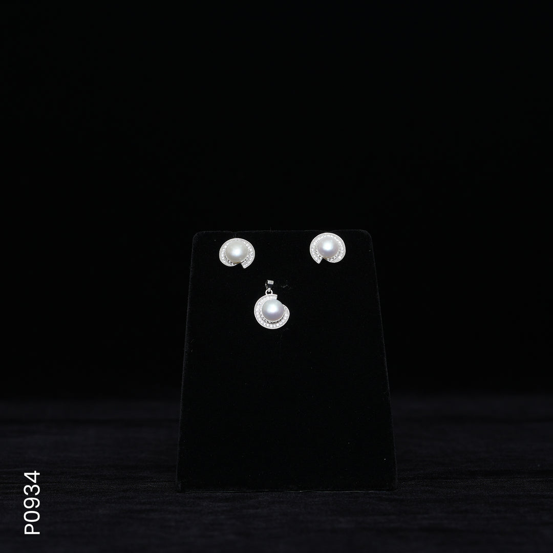 SILVER PEARL TOP+PENDENT SET WITH CZ (P0934)