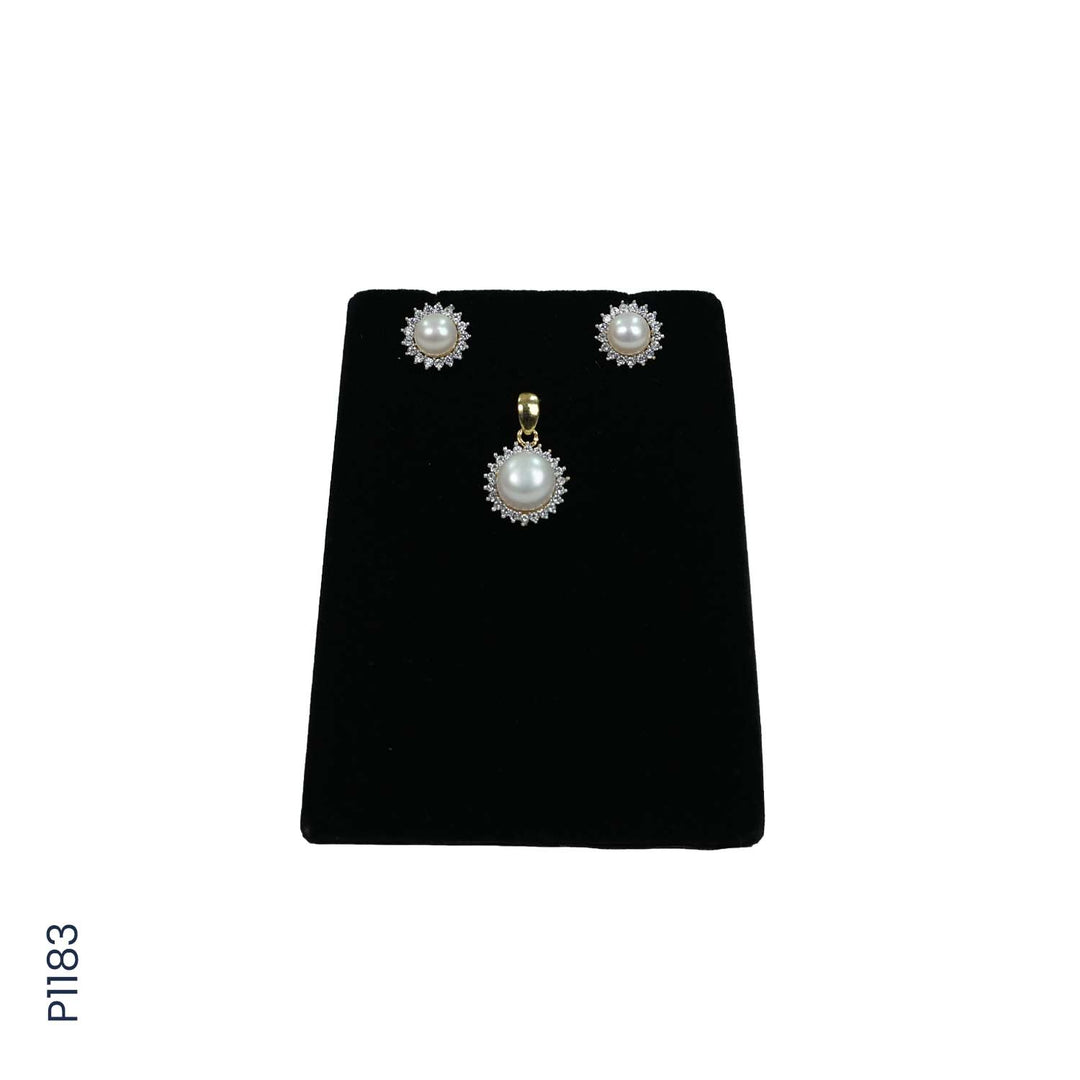 ALLOY GOLD PLATED PEARL TOP+PENDENT SET WITH CZ (P1183)