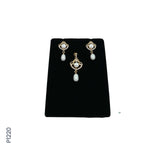 Load image into Gallery viewer, ALLOY GOLD PLATED PEARL TOP+PENDENT SET WITH CZ (P1220)