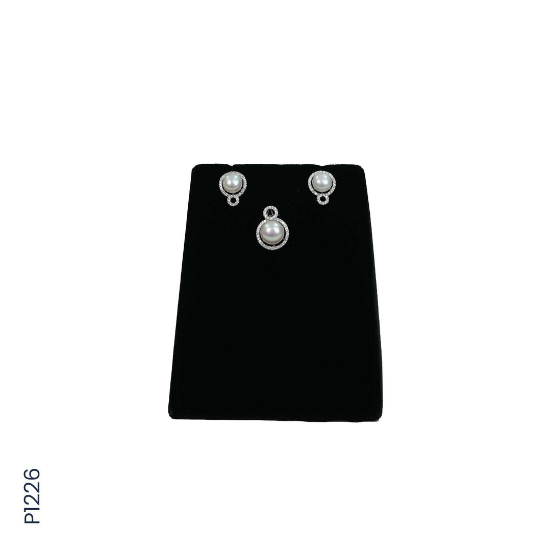 SILVER PEARL TOP+PENDENT SET WITH CZ (P1226)