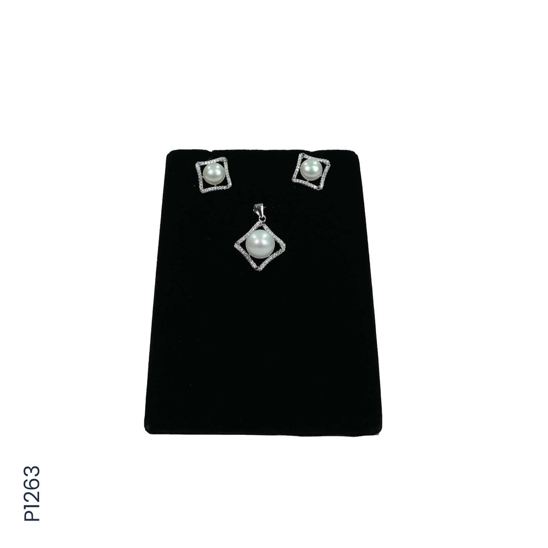 SILVER PEARL TOP+PENDENT SET WITH CZ (P1263)