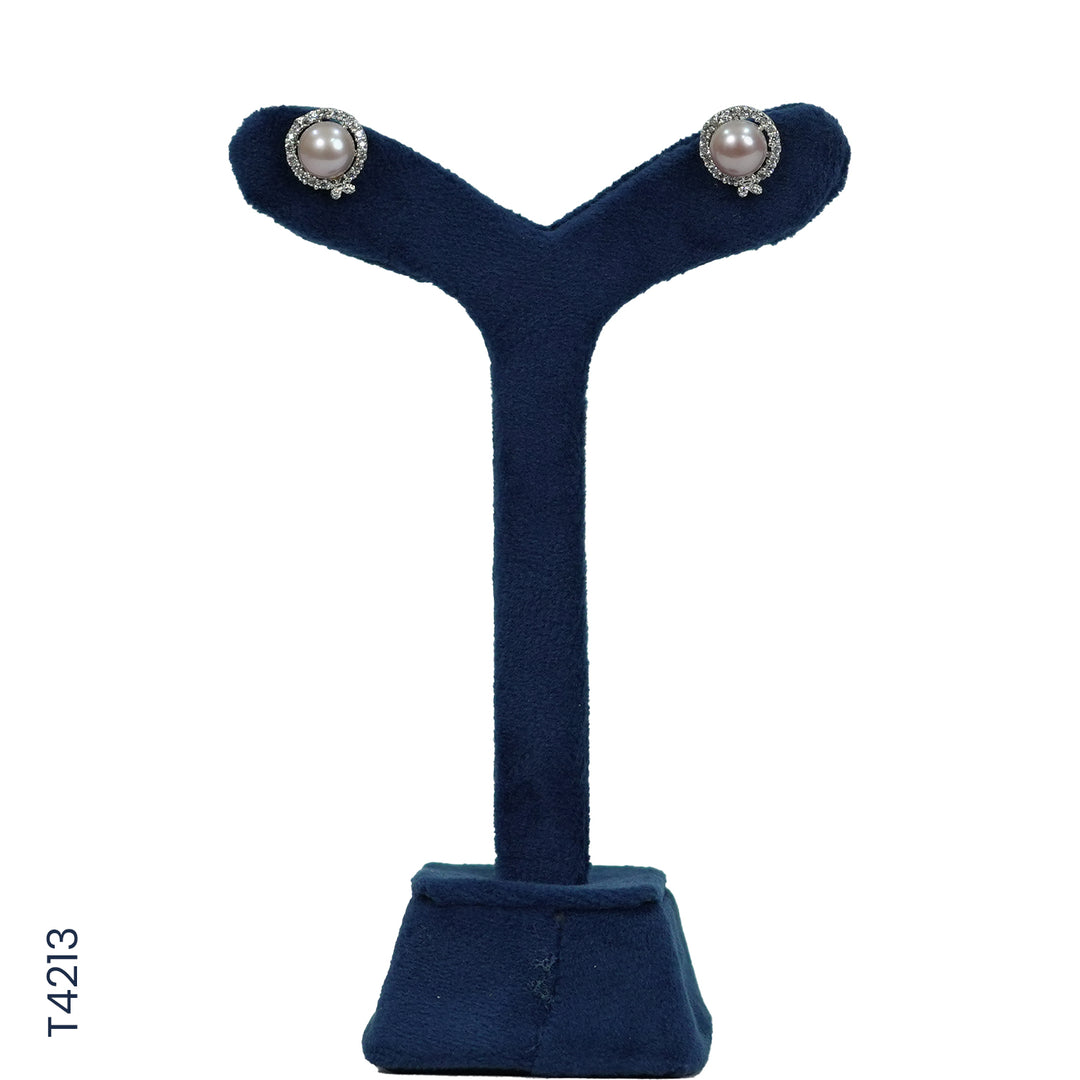 SILVER COLOR PEARL TOP WITH CZ (T4213)