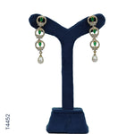 Load image into Gallery viewer, ALLOY GOLD PLATED PEARL HANGING WITH GREEN COLOUR STONE, CZ &amp; PEARLS (T4452)