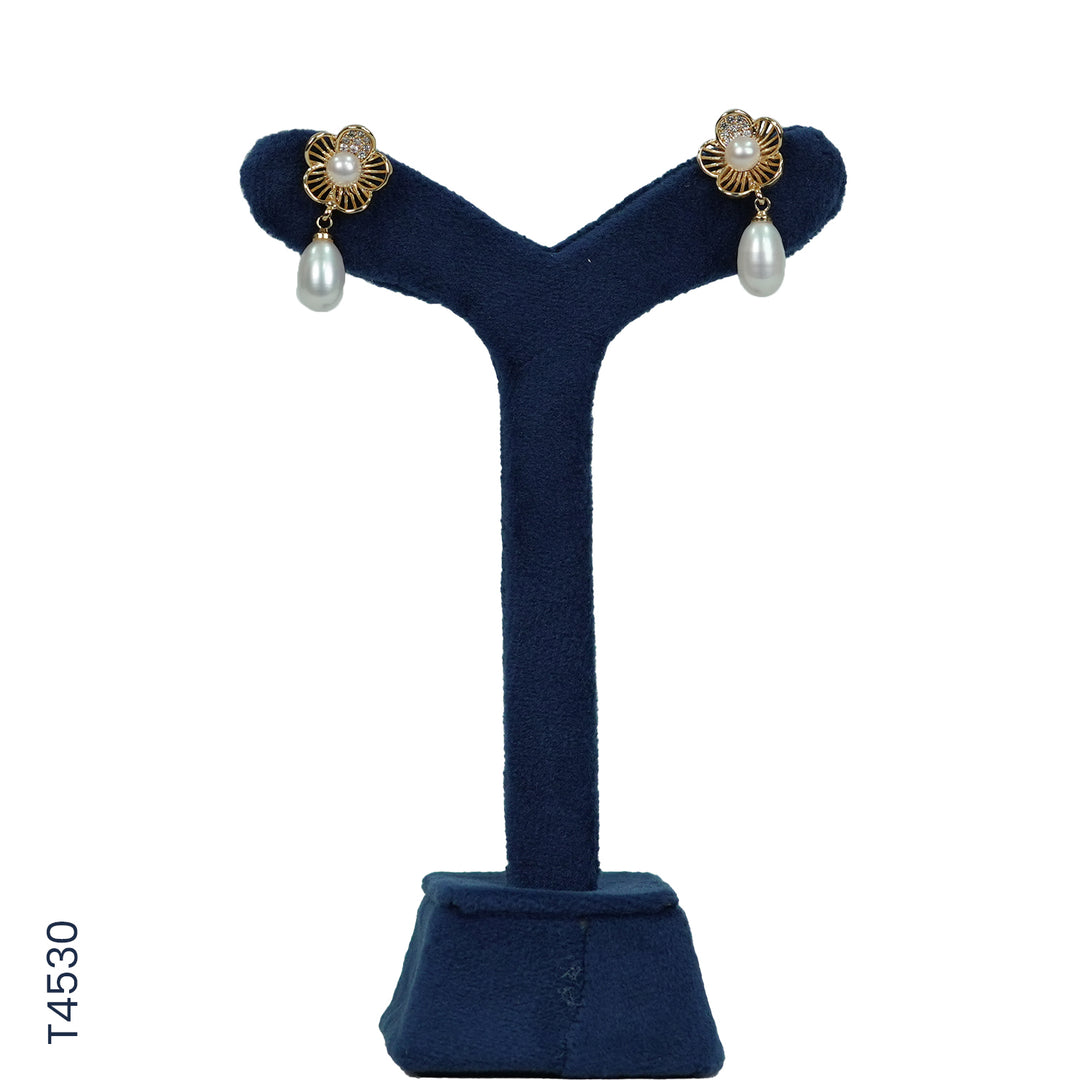 ALLOY GOLD PLATED PEARL HANGING WITH CZ (T4530)