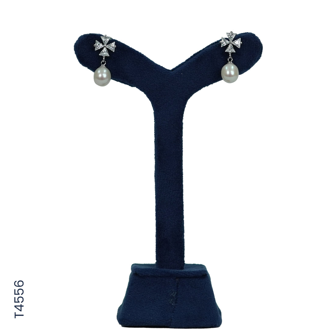 SILVER PEARL TOP HANGING WITH CZ (T4556)