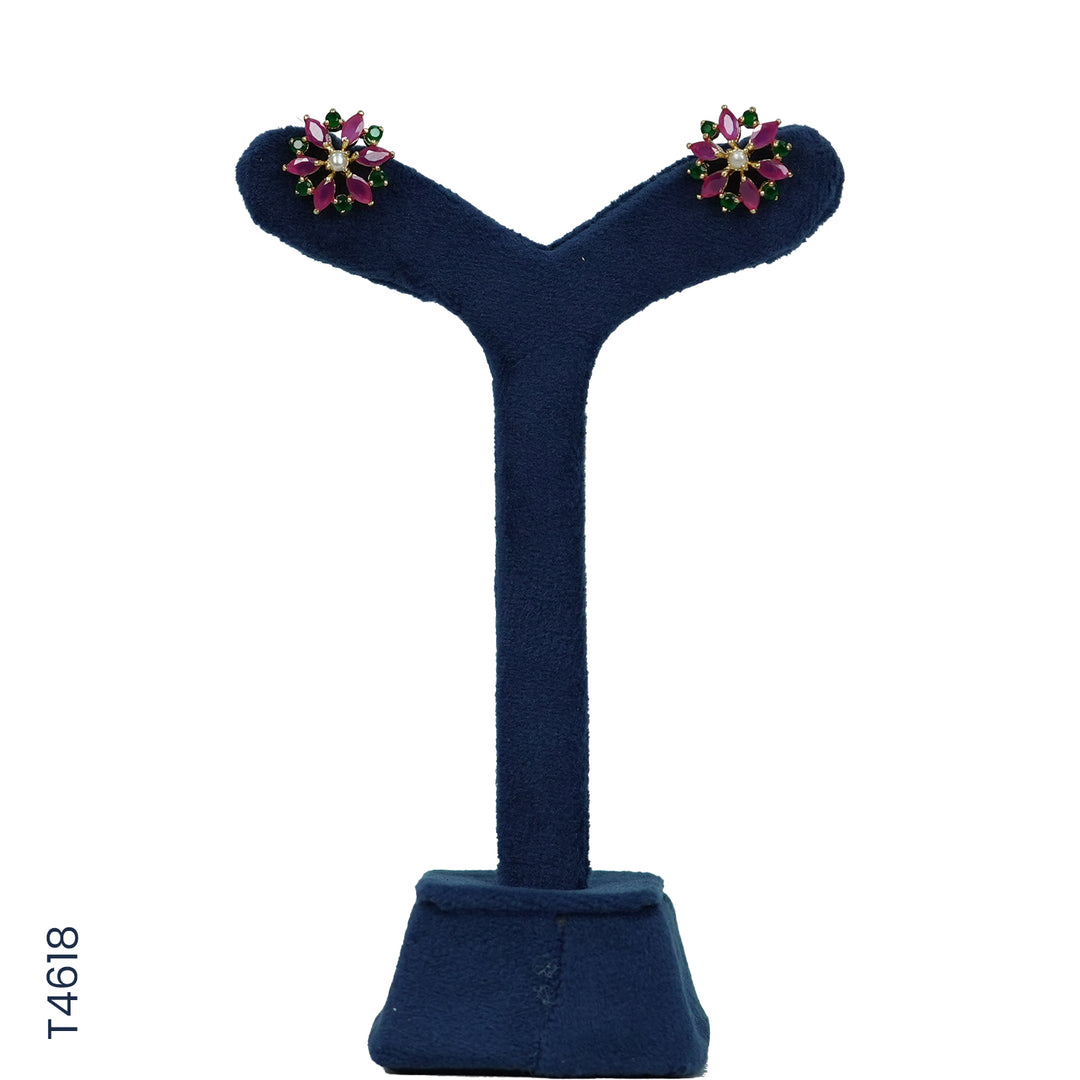 ALLOY GOLD PLATED PEARL TOP WITH RED & GREEN COLOUR STONE & PEARLS (T4618)