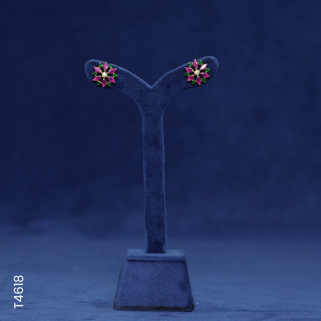 ALLOY GOLD PLATED PEARL TOP WITH RED & GREEN COLOUR STONE & PEARLS (T4618)