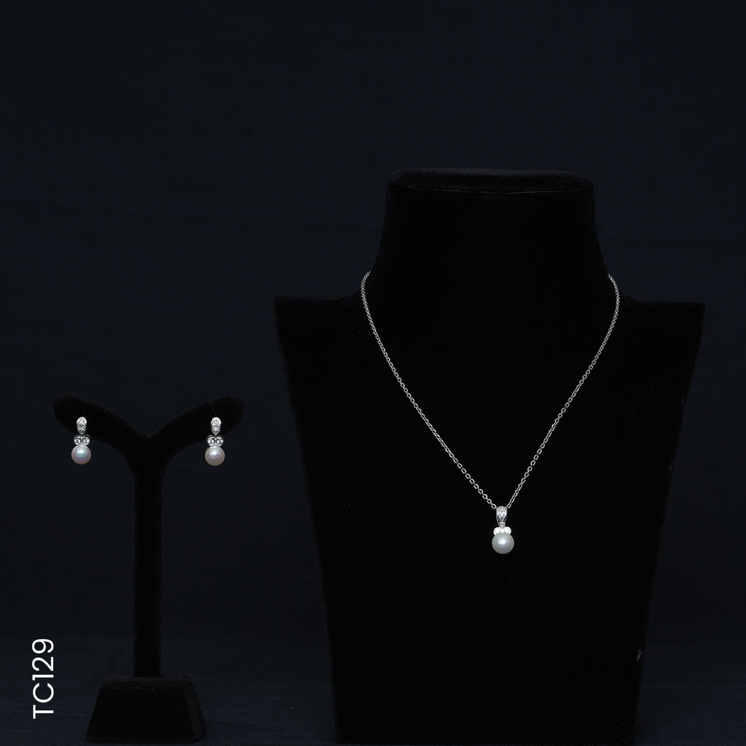 SILVER H/SETS WITH PEARL & WHITE CZ STONE (TC129)