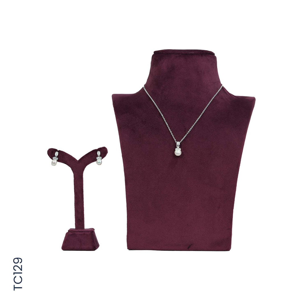 SILVER H/SETS WITH PEARL & WHITE CZ STONE (TC129)