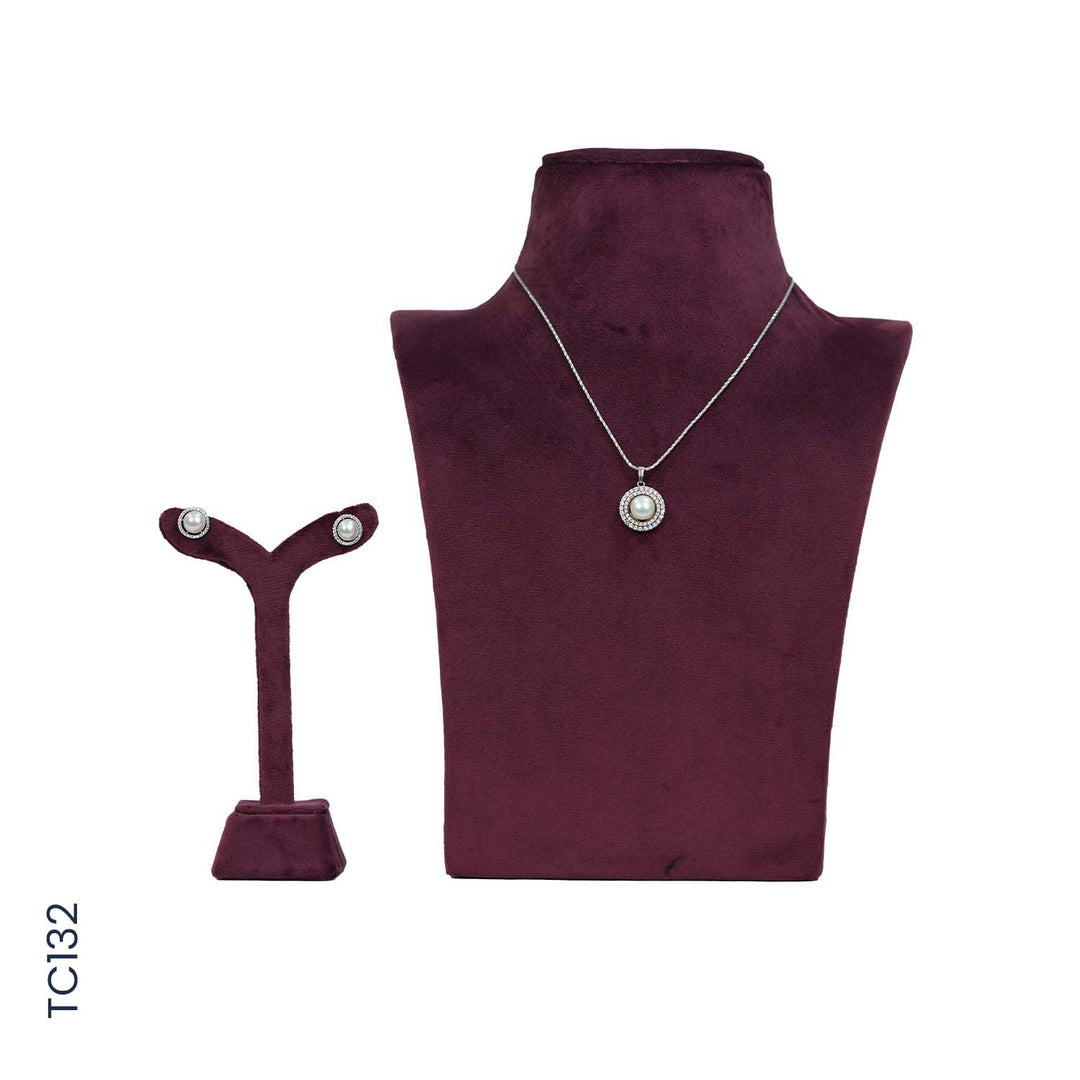 SILVER H/SETS WITH PEARL & WHITE CZ STONE (TC132)