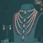 Load and play video in Gallery viewer, Gold Five Lines pearl with ruby necklace with hangings - GHP0195