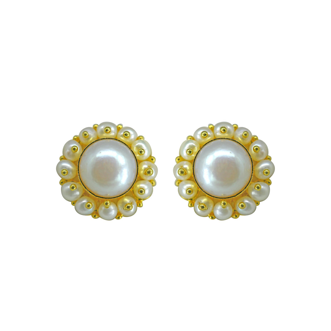 Gold Plain Button Pearl studs-GTWS213
