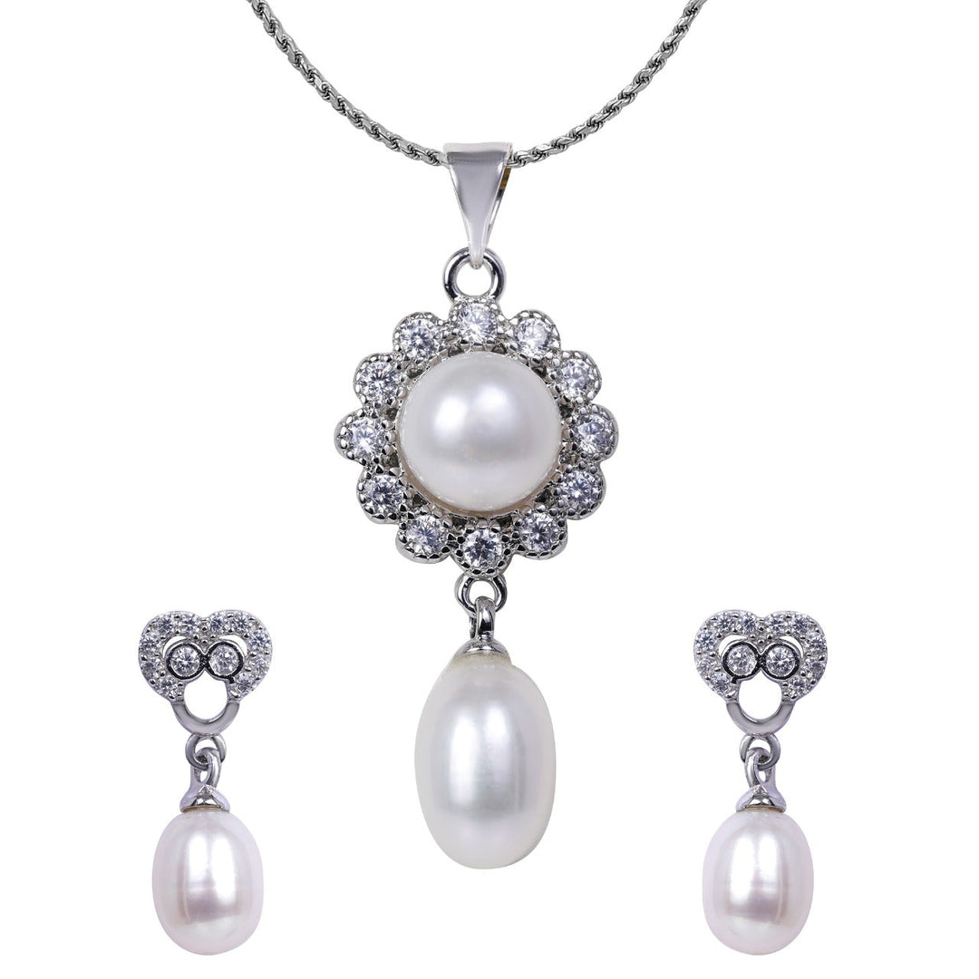White Pearl Pendant with Hanging Earring P0685