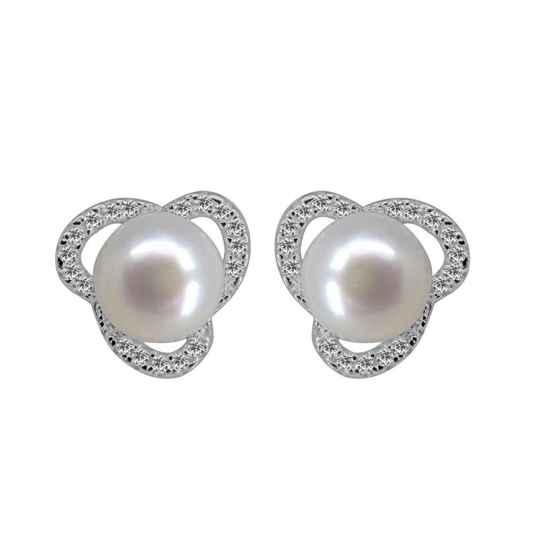 Pink pearl stud with CZ Stone - T4152