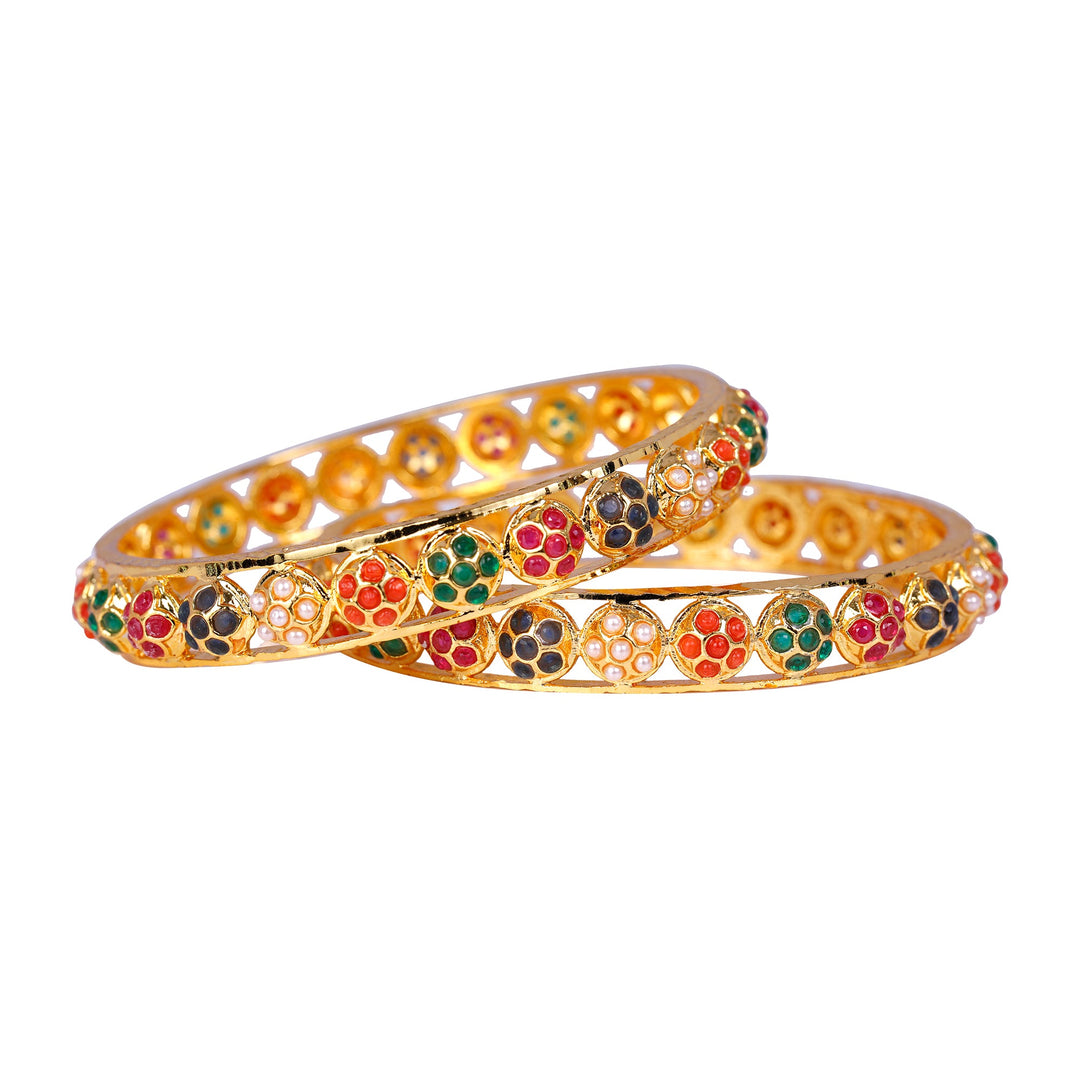 Pearl Bangle with multi color stones B0627