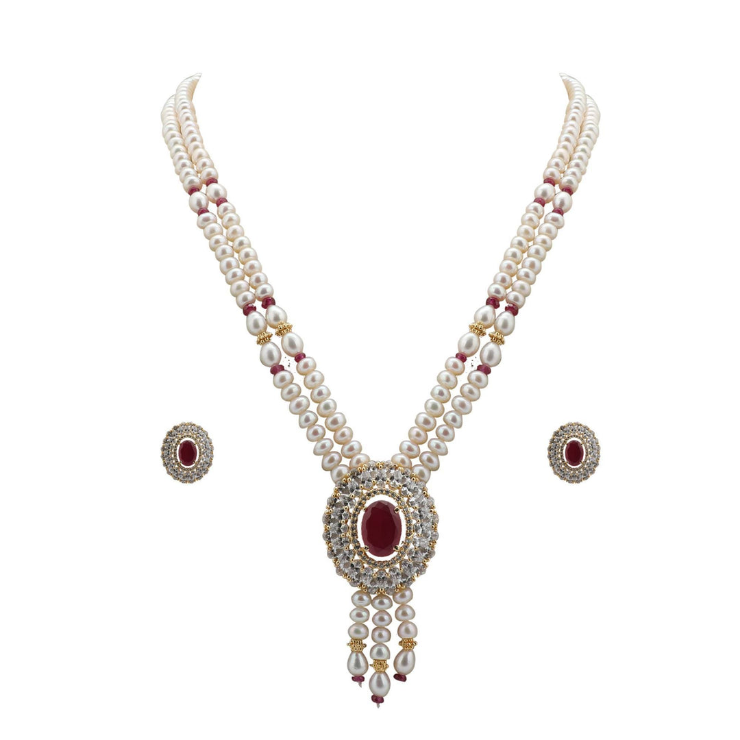 CZ -Pearl Chain -Earrings -H2623 KrishnaPearlsandJewellers