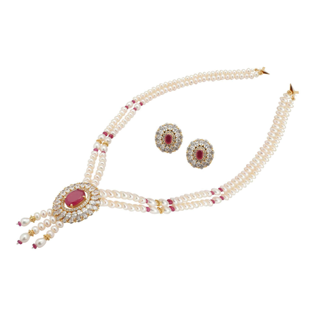 CZ -Pearl Chain -Earrings -H2623 KrishnaPearlsandJewellers