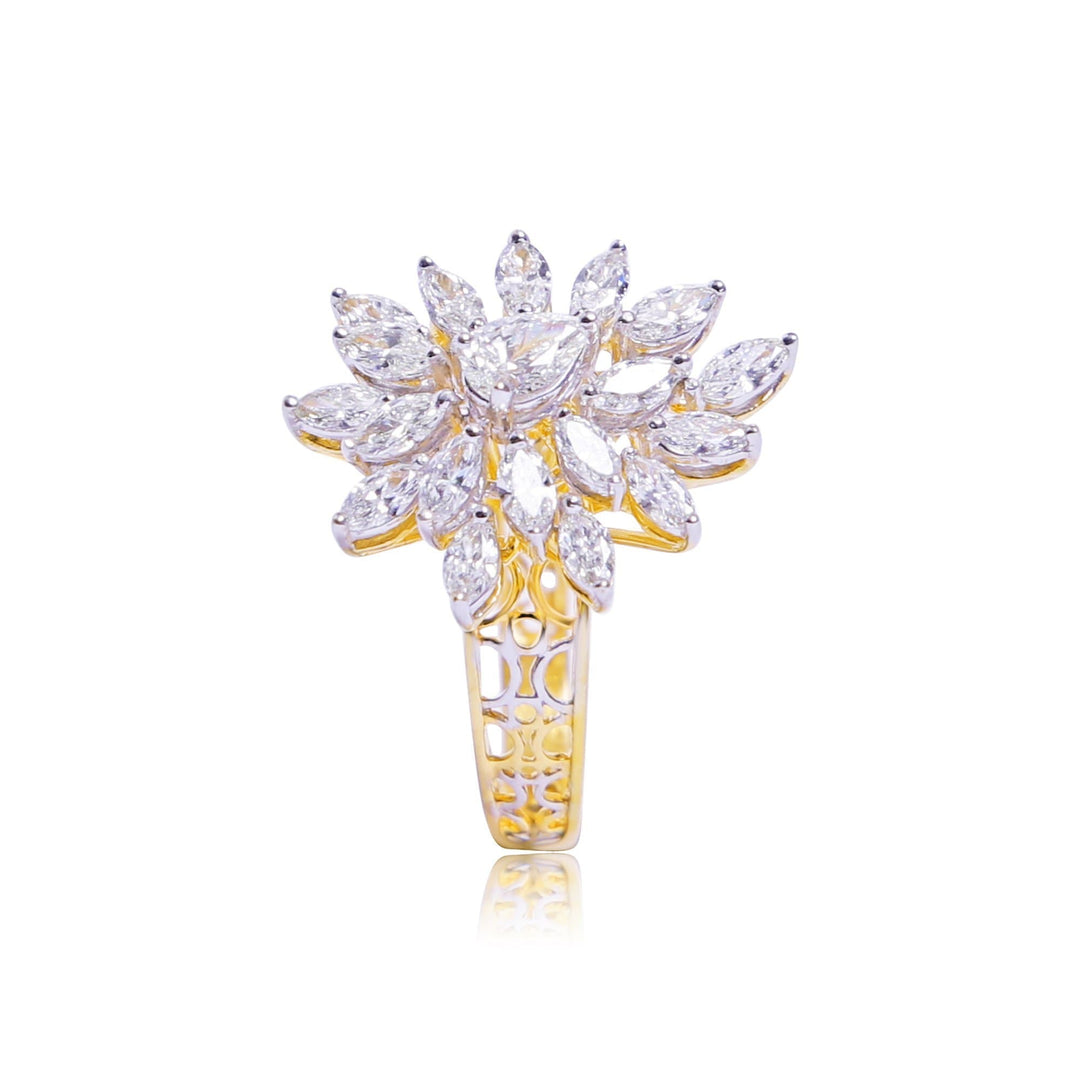 Diamond With Flower Shape In Gold Ring-GRD1566 KrishnaPearlsandJewellers