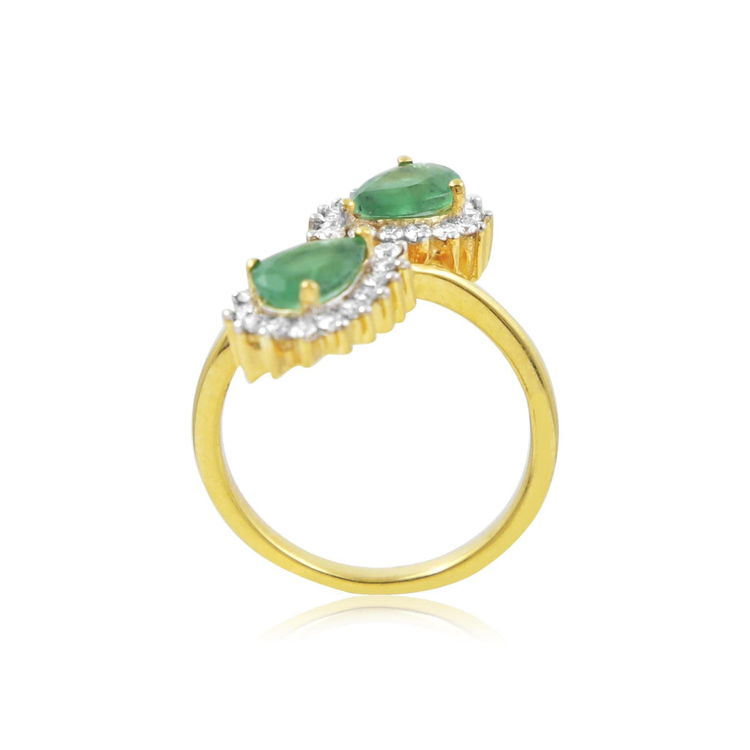 Emerald and Diamond in Gold Spiral Ring-GRE0177 KrishnaPearlsandJewellers