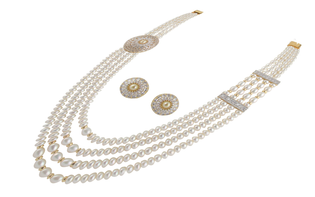 Four Line -Pearl -Chain -Earrings -H2804 KrishnaPearlsandJewellers