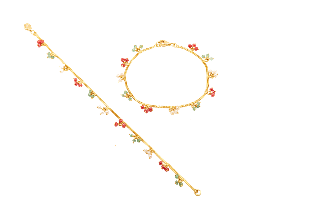 GOLD MULTISTONE BEADS PEARL BRACELET - GBPS078