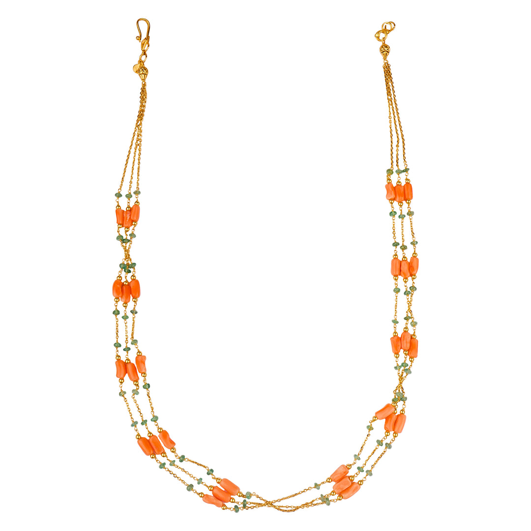 gold chain with corals and emeralds  GCMS142